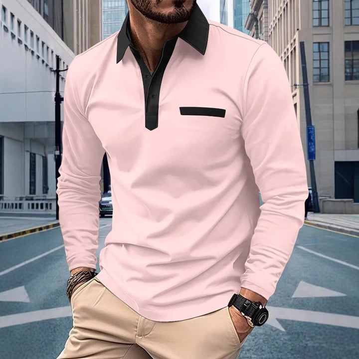 Men's long sleeve polo shirt with modern stand-up collar and sophisticated contrast design Lisslune