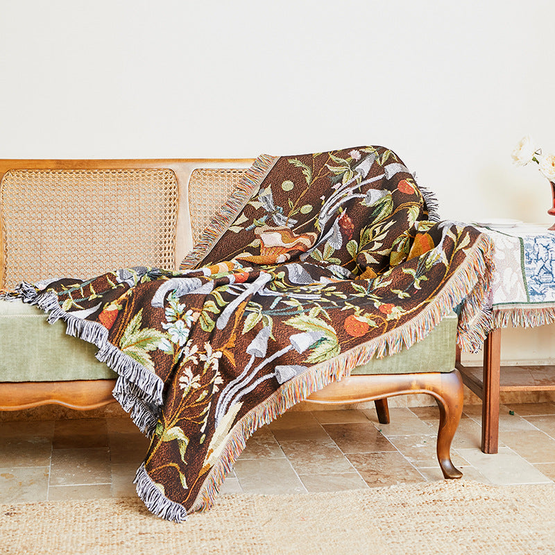 Rynx | Apartment decor inspiration Household flowers sofa blanket Polyester cotton 130 * 160cm with tassels Universal lounge blanket Coffee table tablecloth