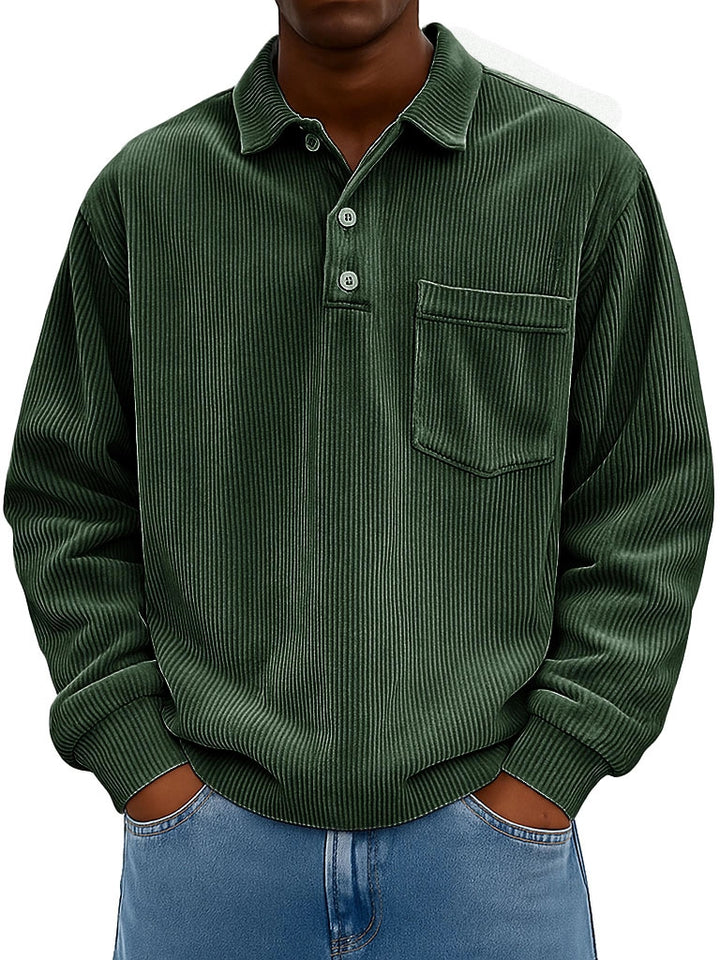 Men's Casual Polo Shirt with Textured Rib Design and Chest Pocket Lisslune