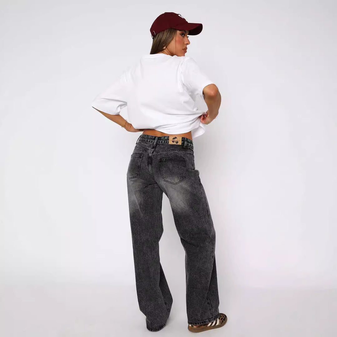Women's casual wide jeans with high waistband and trendy cut Lisslune