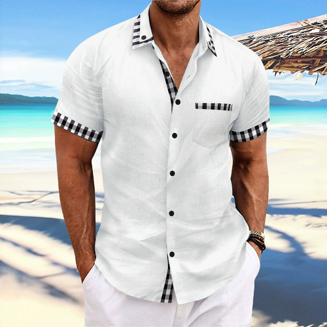 Men's short-sleeve shirt with checked accents and modern cut Lisslune