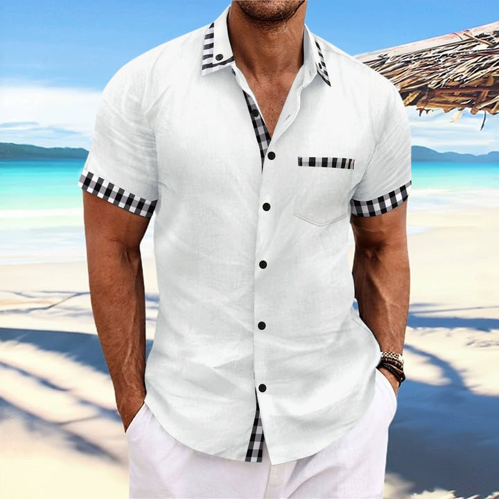 Men's short-sleeve shirt with checked accents and modern cut Lisslune