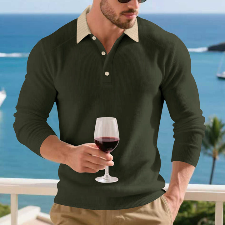 Men's long-sleeved polo shirt with textured collar Lisslune