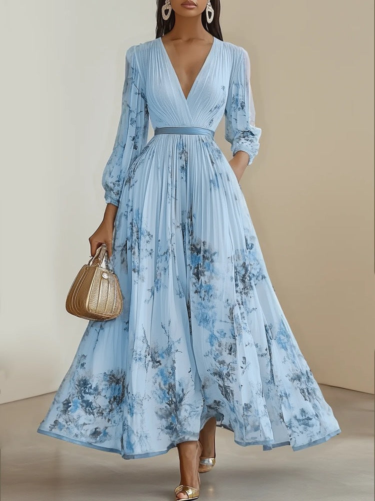 Women's Gorgeous Maxi Dress with Deep V-Neck and Floral Design Lisslune