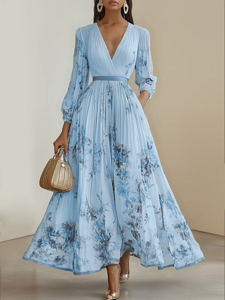 Women's Gorgeous Maxi Dress with Deep V-Neck and Floral Design Lisslune