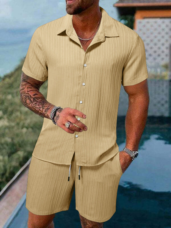 Men's casual short-sleeve set with textured surface Lisslune