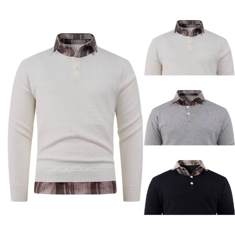 Men's sweater with integrated shirt collar and button details Lisslune