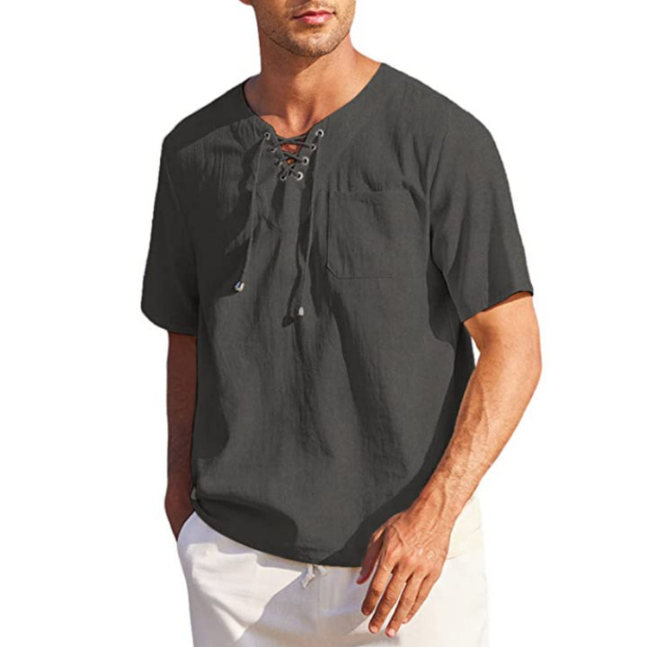 Men's short-sleeve shirt with modern lacing design and practical chest pocket Lisslune