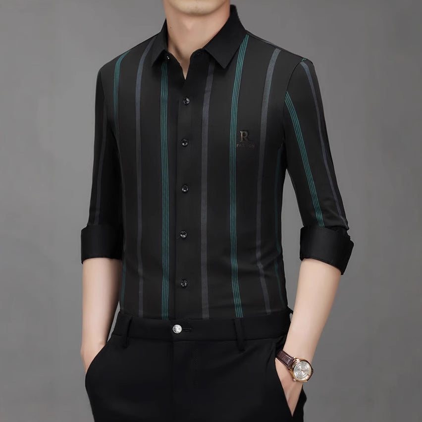 Men's Elegant Long Sleeve Shirt with Fine Stripes Lisslune