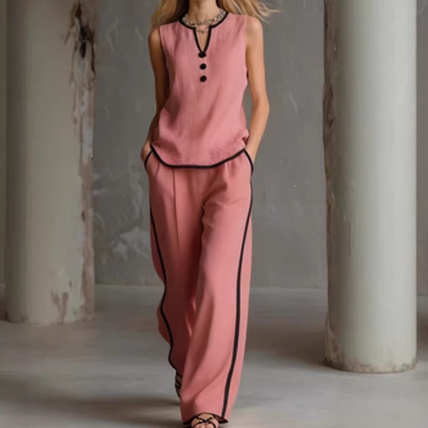 Damen Elegantes Zweiteiler-Set mit schickem Oberteil und weiten Hosen Lisslune