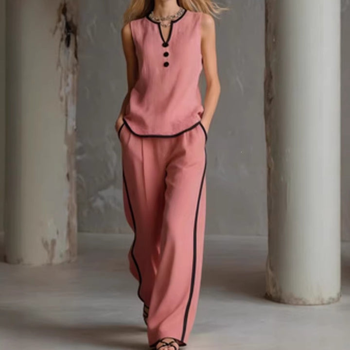 Damen Elegantes Zweiteiler-Set mit schickem Oberteil und weiten Hosen Lisslune