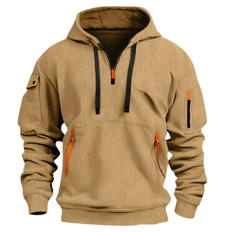 Men's leisure hoodie with kangaroo pocket and two-way zipper Lisslune