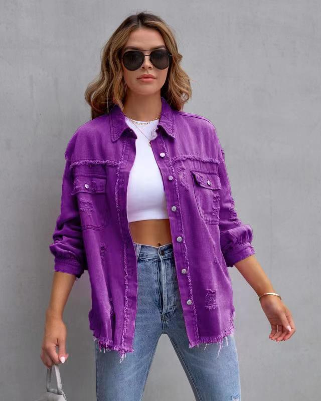 Women's denim jacket in a casual oversized cut with frayed details Lisslune
