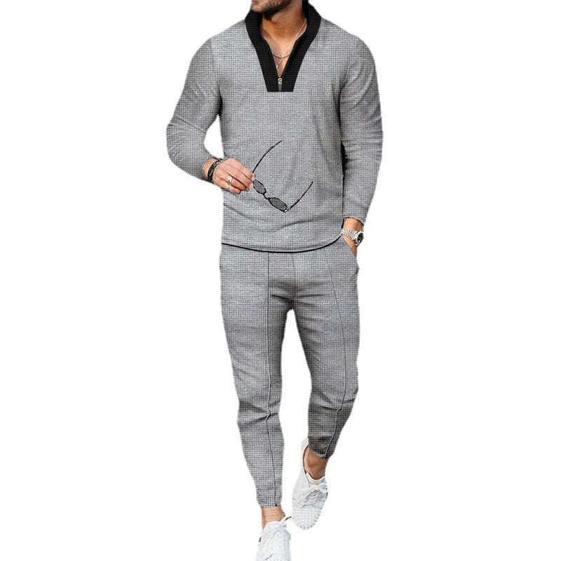 Men's sporty set with modern stand-up collar and fine check pattern Lisslune