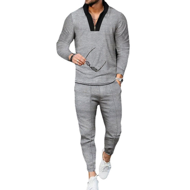 Men's sporty set with modern stand-up collar and fine check pattern Lisslune