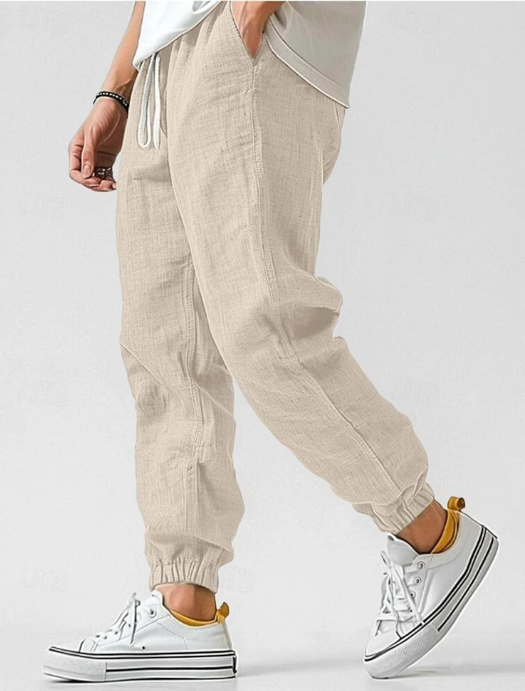 Men's Comfortable Linen Pants with Elastic Waistband and Side Pockets Lisslune