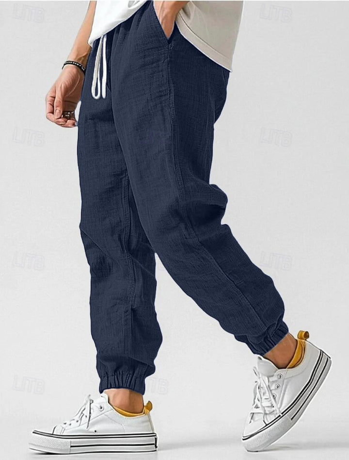 Men's Comfortable Linen Pants with Elastic Waistband and Side Pockets Lisslune
