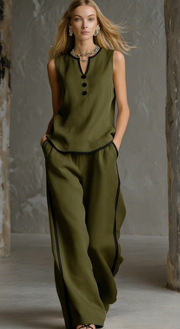 Damen Elegantes Zweiteiler-Set mit schickem Oberteil und weiten Hosen Lisslune