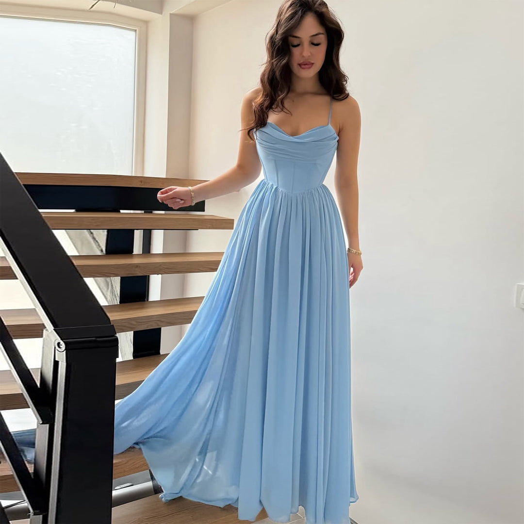 Women's maxi dress with delicate gathers and elegant A-line shape