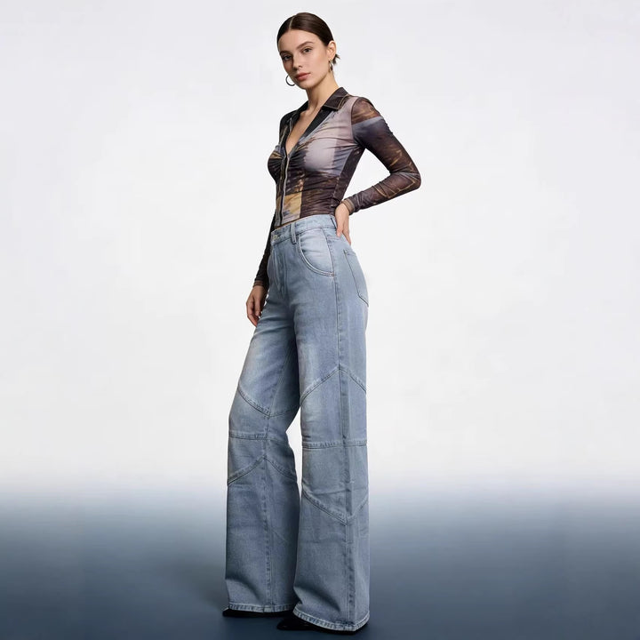 Damen Weit geschnittene Jeans mit einzigartigen Nahtdetails Lisslune