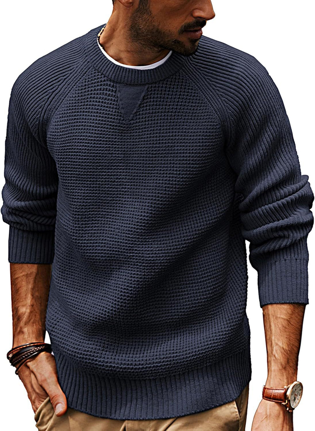 Men's casual knit sweater with textured fabric pattern and round neck Lisslune