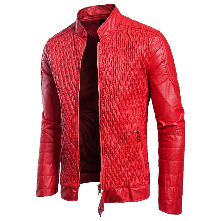Men's Stylish Biker Leather Jacket with Quilted Details and Asymmetrical Zipper Lisslune