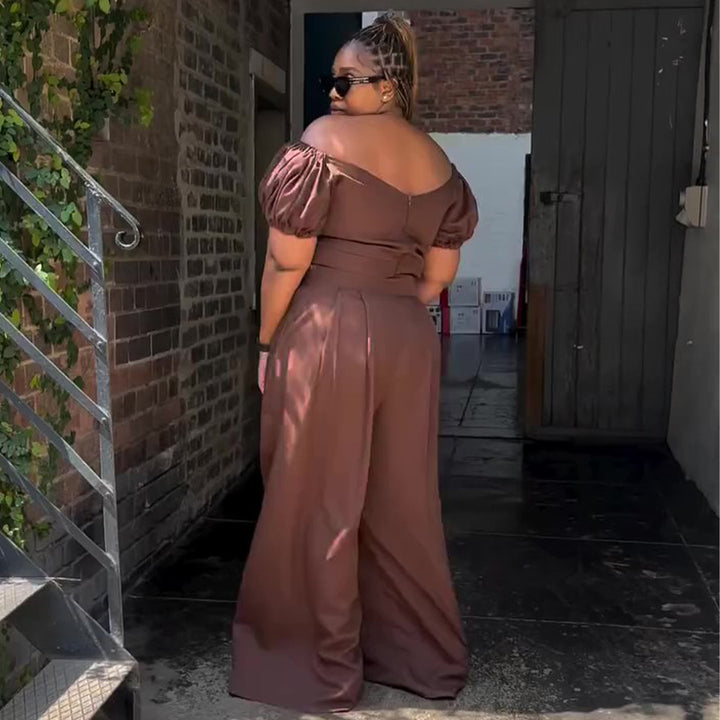 Women's Crop Top and Palazzo Pants Set with Voluminous Sleeves and Elegant Pleats Lisslune