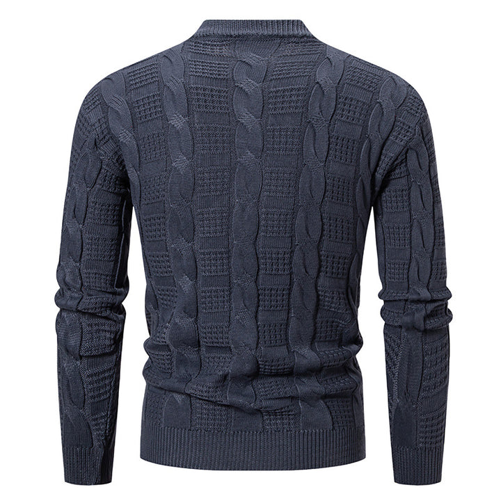 Men's High-Quality Chunky Knit Sweater with Stand-Up Collar and Decorative Pattern Lisslune