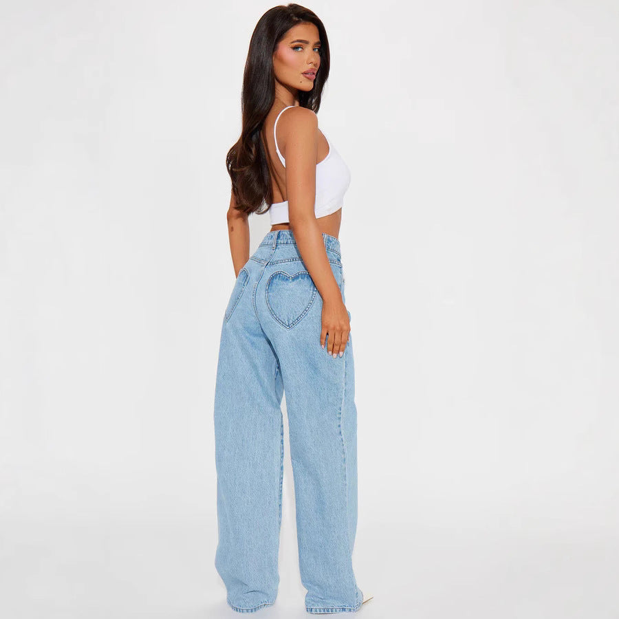 Damen Weite High-Waist Jeans mit klassischem Schnitt und ausgefransten Säumen Lisslune