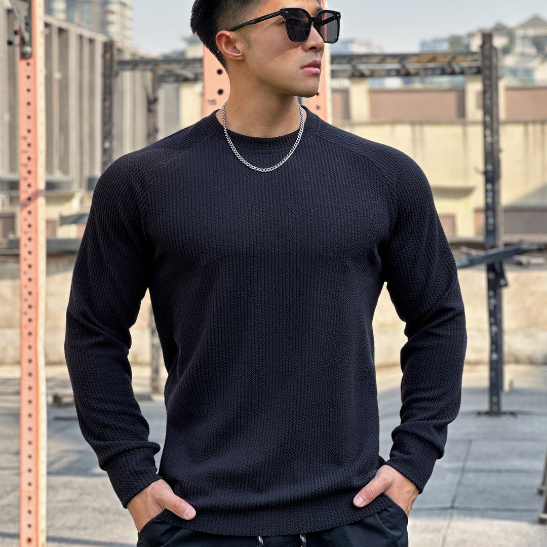 Men's Long Sleeve Workout Shirt with Textured Design and Breathable Fabric Lisslune