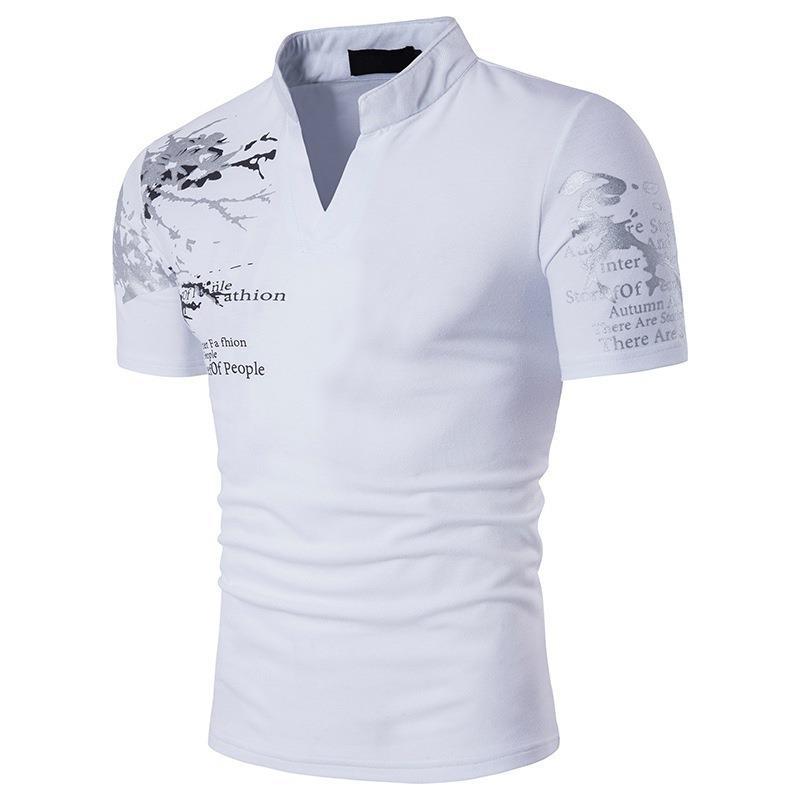 Men's short-sleeve shirt with a creative stand collar and graphic print Lisslune
