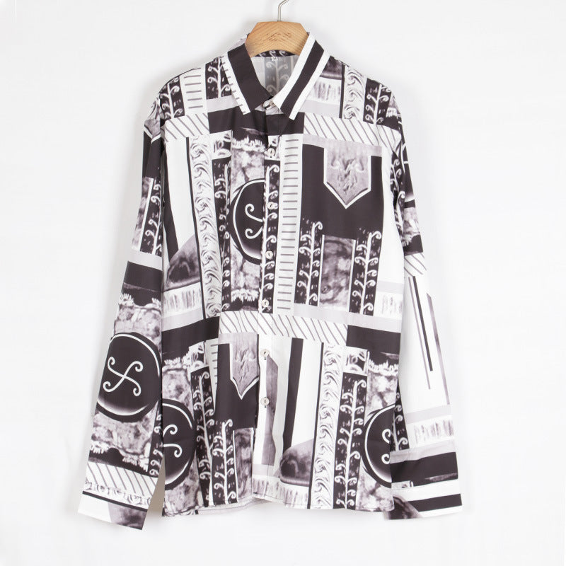 Men's long sleeve shirt with creative baroque pattern Lisslune