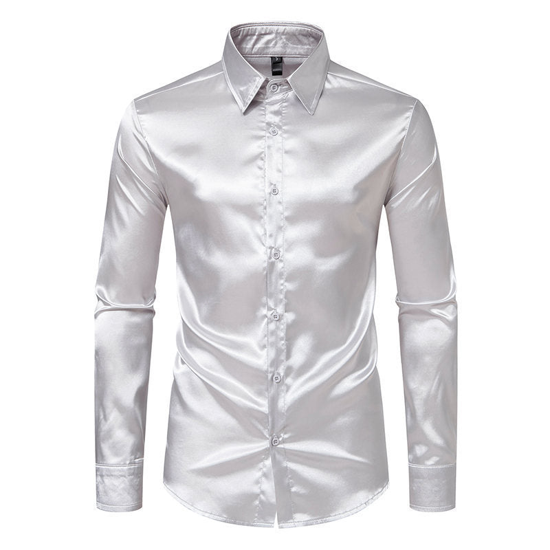 Men's elegant long-sleeve shirt made of silky shiny fabric Lisslune
