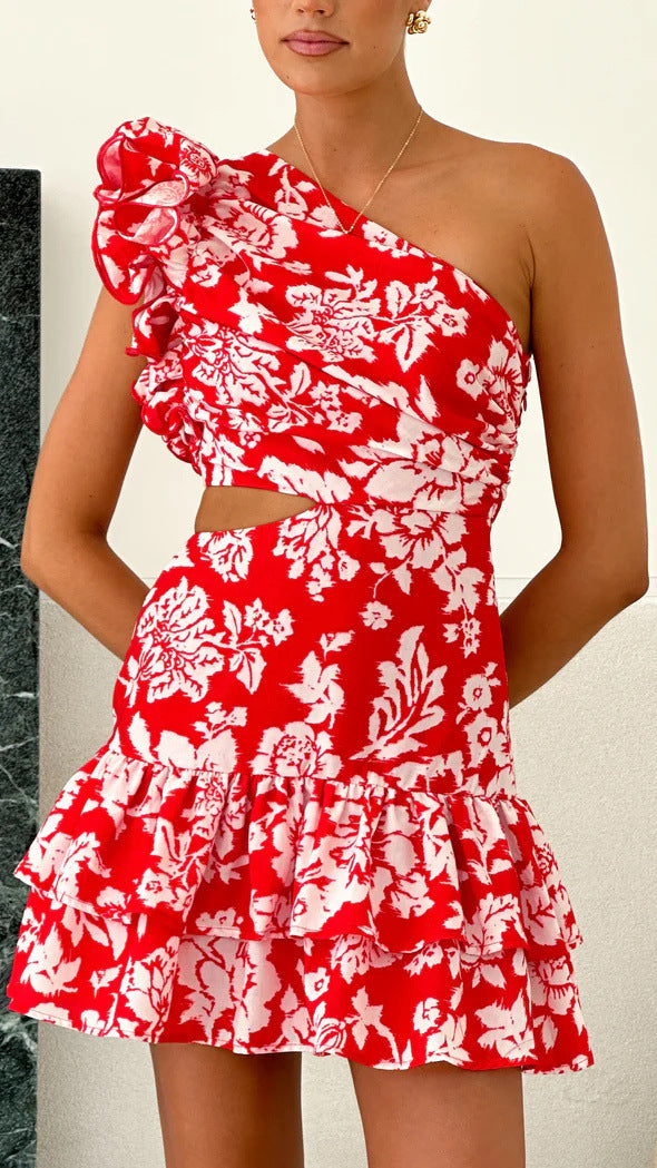 Women's wrap dress with asymmetric design and voluminous ruffles Lune London