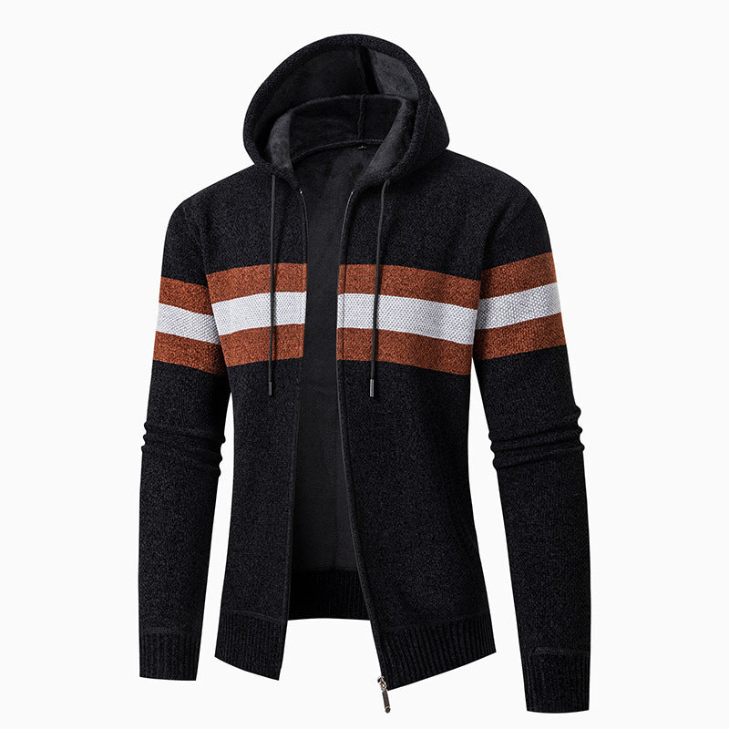 Men's casual hoodie cardigan with contrast stripes Lisslune