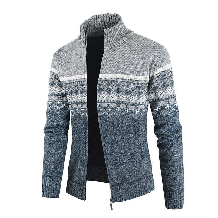 Men's fashionable cardigan with high collar and graphic pattern Lisslune