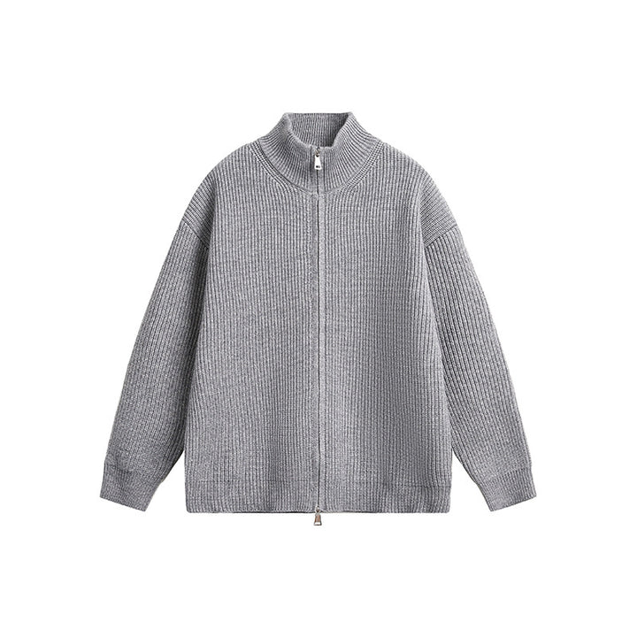 Men's chunky knit jacket with high collar and full zip Lisslune
