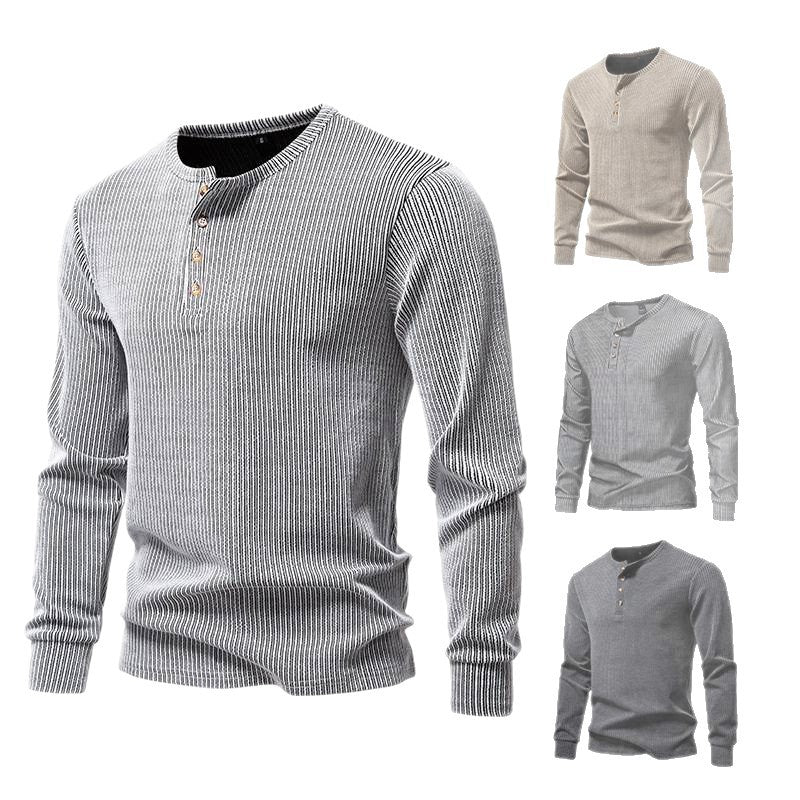 Men's long sleeve shirt with textured ribbed pattern and stylish button placket Lisslune