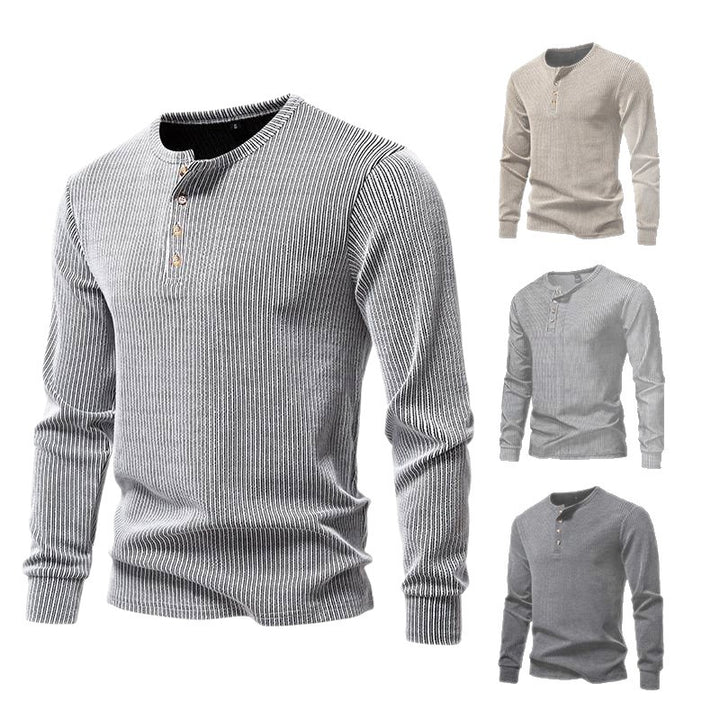 Men's long sleeve shirt with textured ribbed pattern and stylish button placket Lisslune