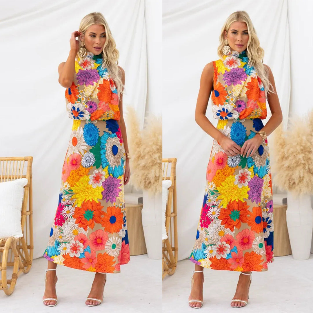 Ladies summer maxi dress with floral accents and elegant cut
