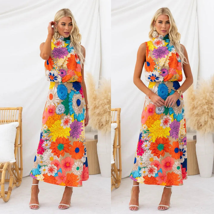 Ladies summer maxi dress with floral accents and elegant cut