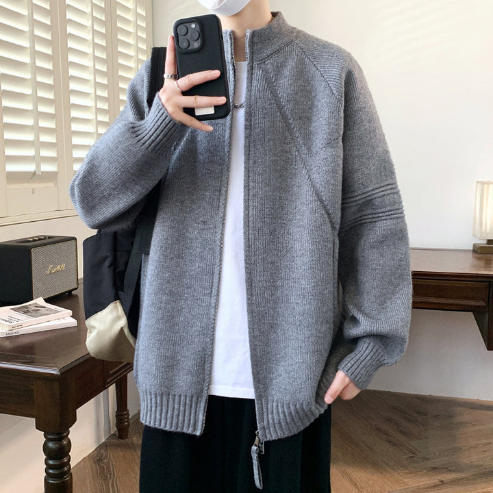 Men's cardigan with high collar and zipper Lisslune