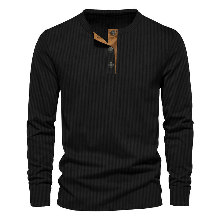 Men's Long Sleeve Henley Shirt with Textured Rib Design and Fashionable Button Details Lisslune