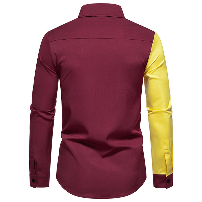 Men's fashionable long-sleeve shirt with geometric color pattern Lisslune