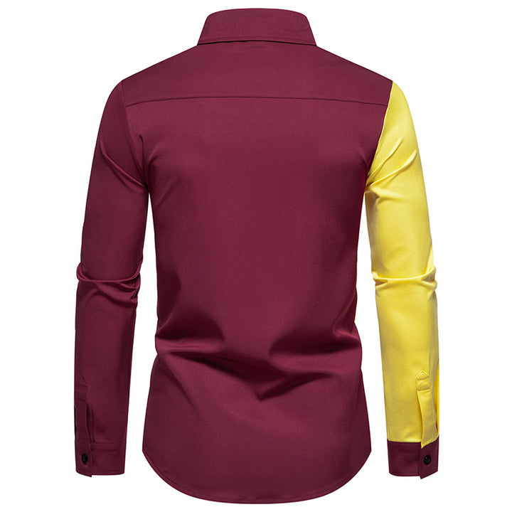 Men's fashionable long-sleeve shirt with geometric color pattern Lisslune