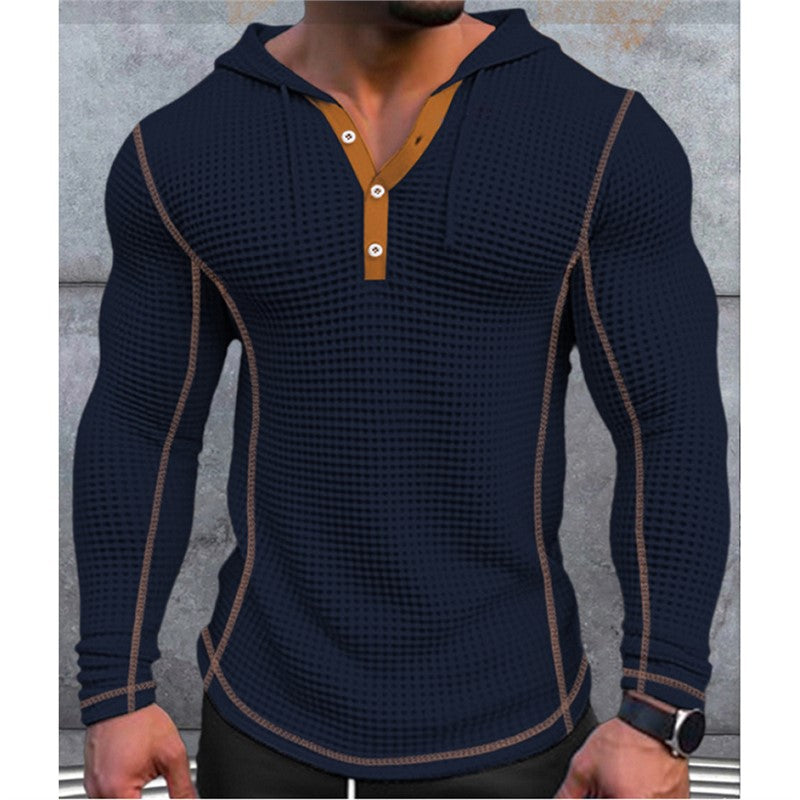 Men's stylish hooded shirt with textured design and button placket Lisslune