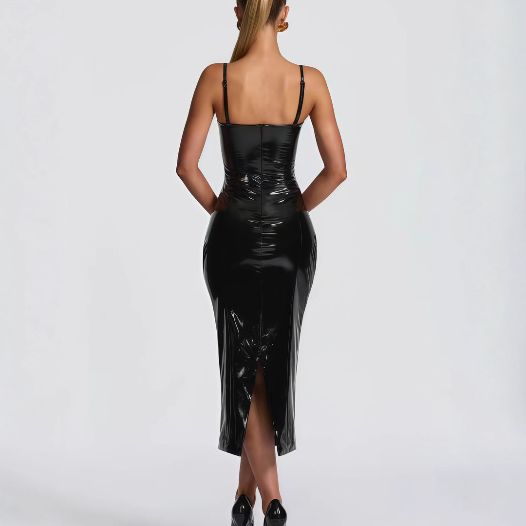 Women's bodycon dress with strapless design and glossy surface Lisslune