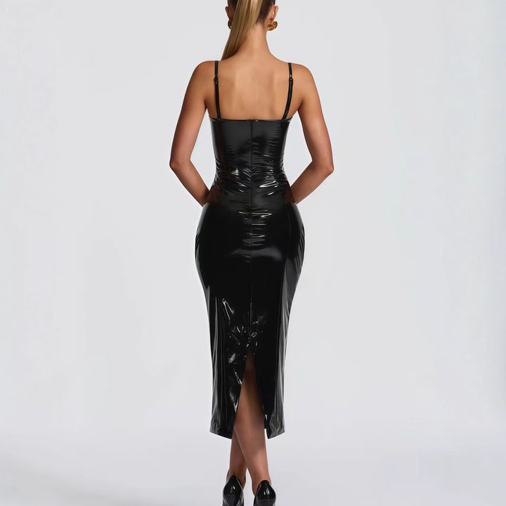 Women's bodycon dress with strapless design and glossy surface Lisslune