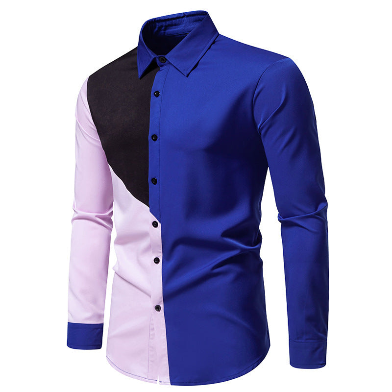 Men's fashionable long-sleeve shirt with geometric color play Lisslune