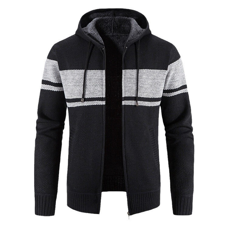 Men's cardigan with hood and contrasting stripe pattern Lisslune